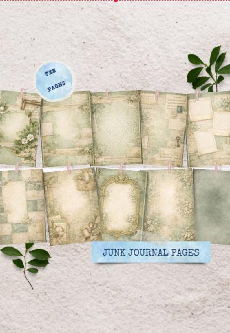 Sage Green Scrapbook Paper Pack Printable Junk Journal Paper Botanical ...