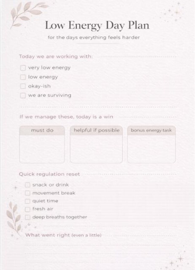 ADHD Low Energy Day Planner Printable | Bare Minimum Planner ...