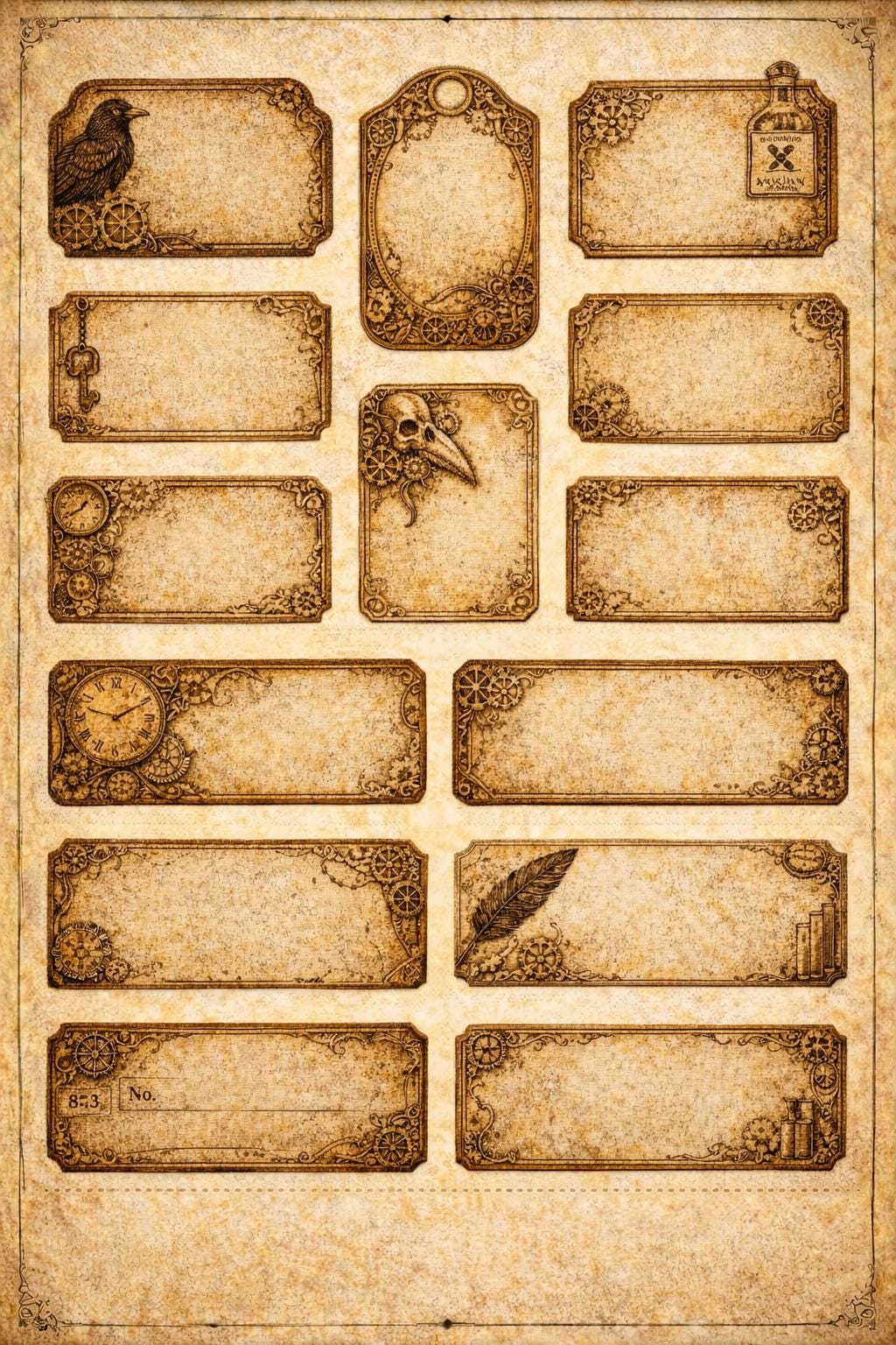 Steampunk Raven Junk Journal Labels Printable, Gothic Ephemera Labels ...