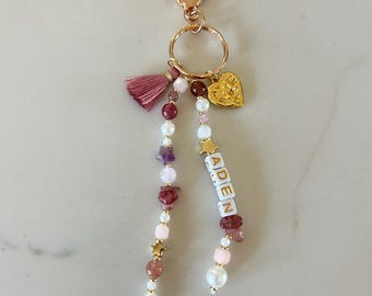 Llavero de cuentas personalizado - Malva estrellado / Regalo hecho a mano