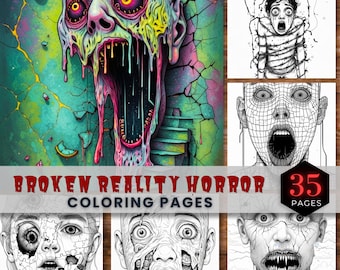 35 Broken Reality Horror Coloring Pages | Glitch Surreal Art, Psychological Creepy Adult (Digital Download)