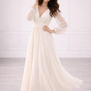 white christmas dresses Cream Chiffon Long Sleeves Bohemian Beach Photo Shoot Dress YW240062 –  yewendress