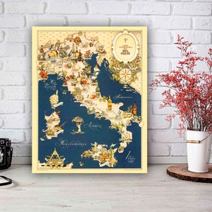 Mapa de comida vintage de Italia, regalos italianos, decoración de la pared de la cocina image 2