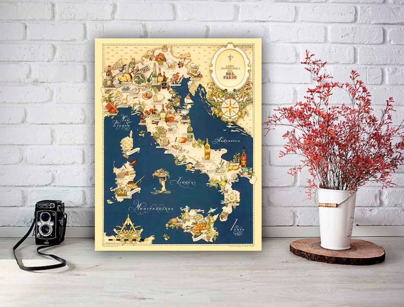 Mapa de comida vintage de Italia, regalos italianos, decoración de la pared de la cocina image 2