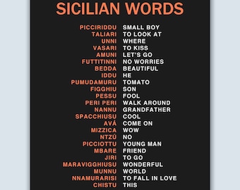Sicilian Words Print, Sicilia Decor, Sicily Gift Ideas, Sicily Keepsake, Sicily memorial