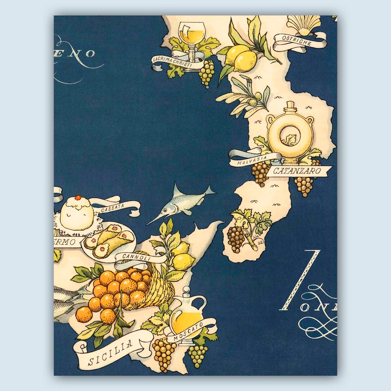 Mapa de comida vintage de Italia, regalos italianos, decoración de la pared de la cocina image 3