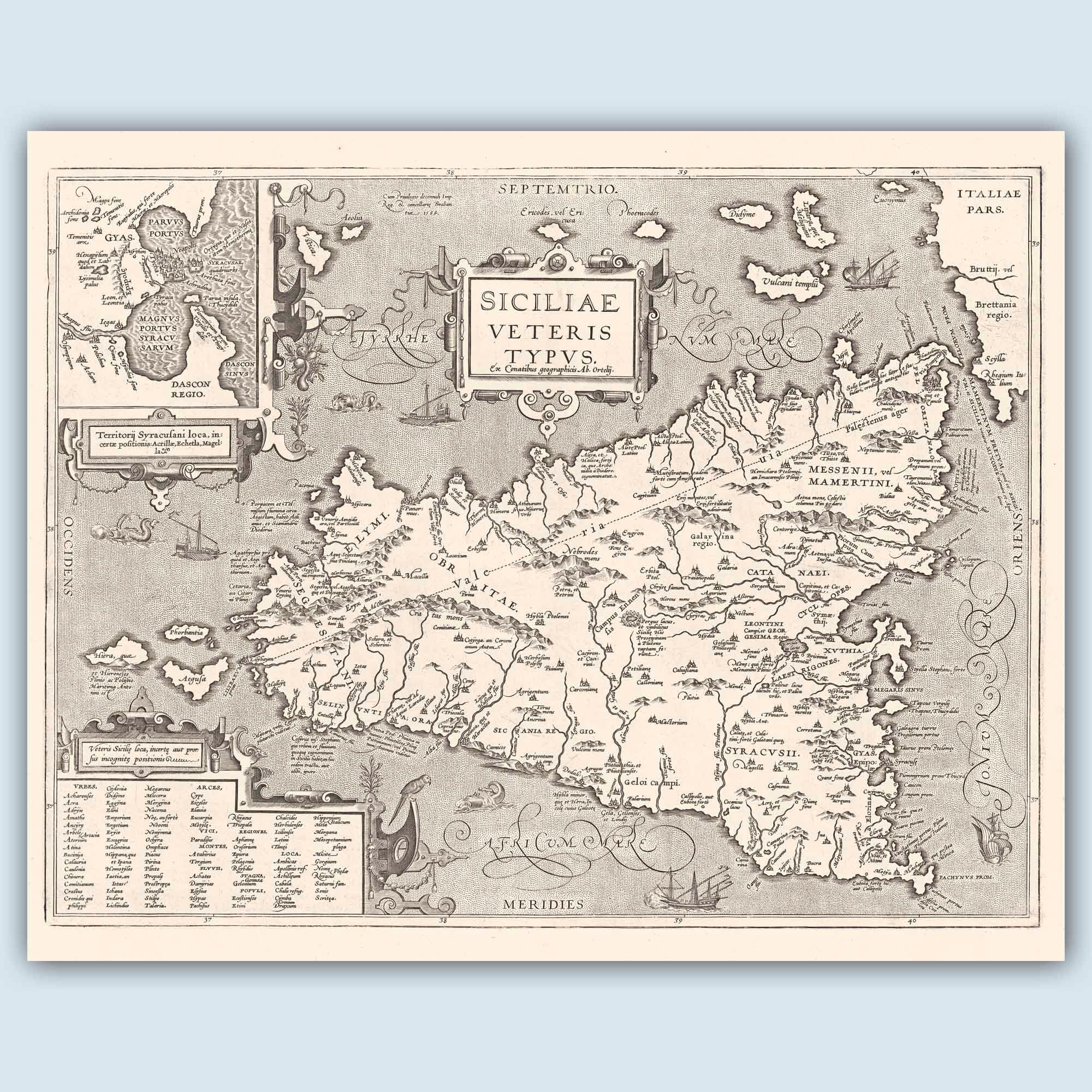 Mapa antiguo de Sicilia, ideas de regalos de Sicilia, decoración de Sicilia