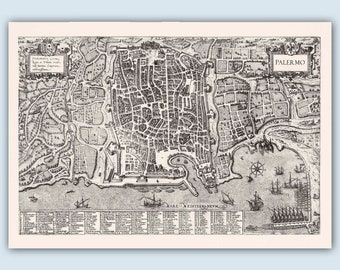 Antique Palermo Map Print, Sicily, 1588 (14x20)