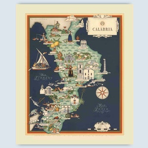 RESERVED custom order  special sizeS Calabria Italy Vintage Map, Calabria Decor, Calabria Gift Ideas, Italian Wall Decor
