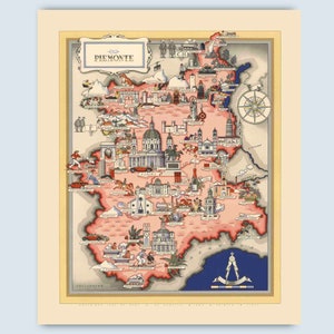 Piemonte Italy Vintage Map, Piedmont Decor, Italy Gift Ideas