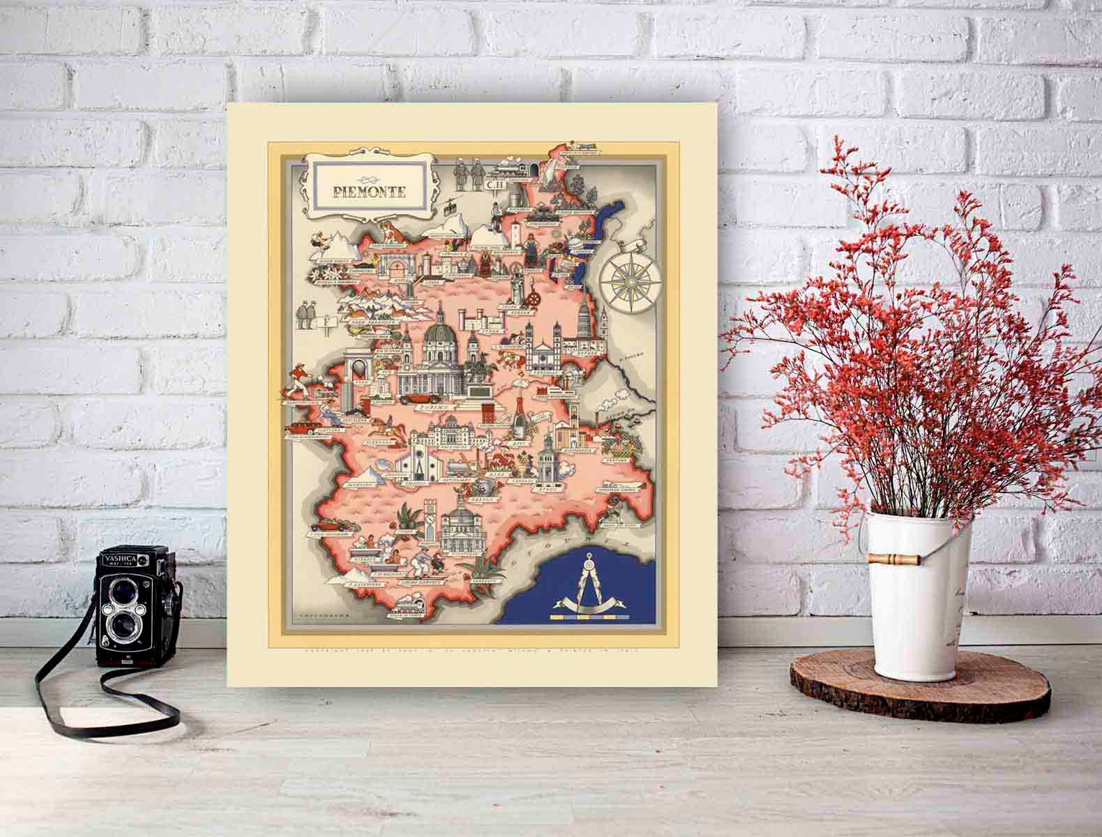 Piemonte Italy Vintage Map, Piedmont Decor, Italy Gift Ideas Etsy