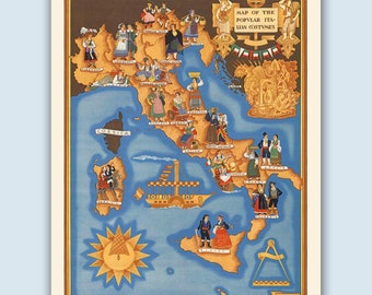 Mappa dei costumi italiani, decorazioni murali italiane, regalo italiano