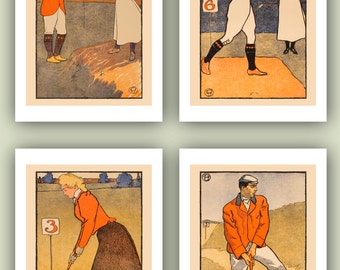 Stampa da golf vintage, regalo per gli amanti del golf, arredamento della sala da golf, set di 4 stampe