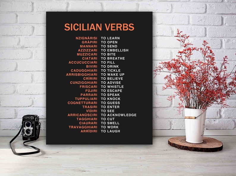 Sicilian Verbs Print, Sicilia Decor, Sicily Gift Ideas image 1