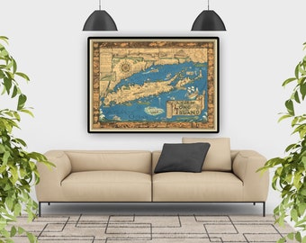 Mappa artistica di Long Island, decorazioni di Long Island, regali di Long Island