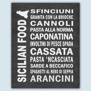 Sicilian Food Poster, Sicily Kitchen Gifts, Sicilian Home Decor