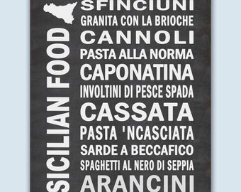 Sicilian Food Poster, Sicily Kitchen Gifts, Sicilian Home Decor