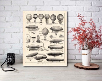 Hot Air Balloon Art, Air Balloon Print, Vintage French Decor