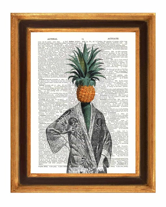 Items similar to Pineapple Lady Print, Dictionary Art Vintage Print