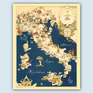 Mapa de comida vintage de Italia, regalos italianos, decoración de la pared de la cocina