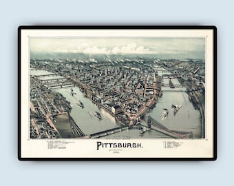 Vecchia mappa di Pittsburgh, decorazioni di Pittsburgh, stampa della mappa di Pittsburgh, regali di Pittsburgh