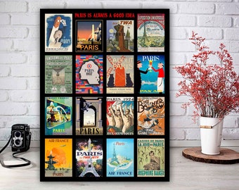 Vintage Paris Travel Poster Collage, Paris Wall Art