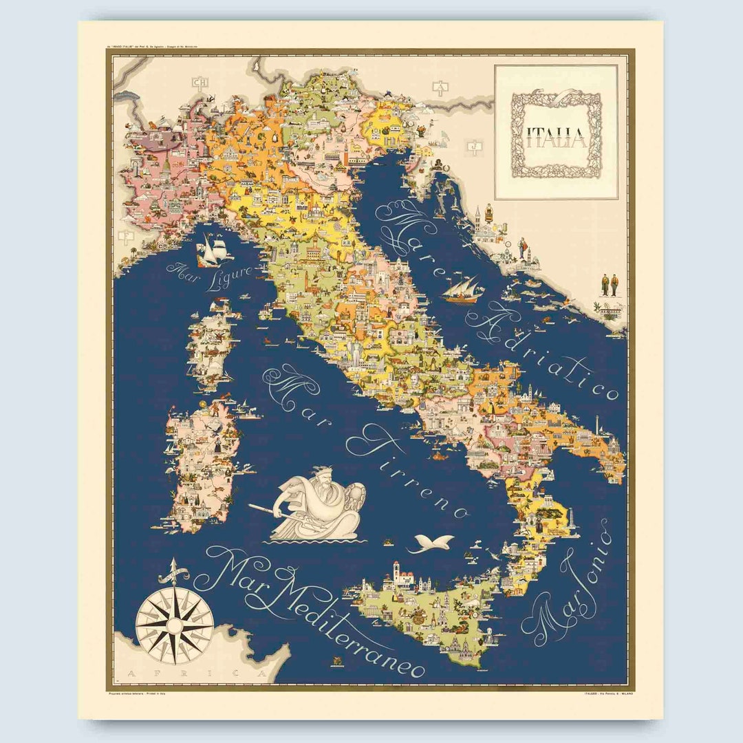 Tapisserie Murale Italie Carte Du Monde Ancienne - Design Vintage Vert - 116x68 Cm - Tissu Haut De Gamme