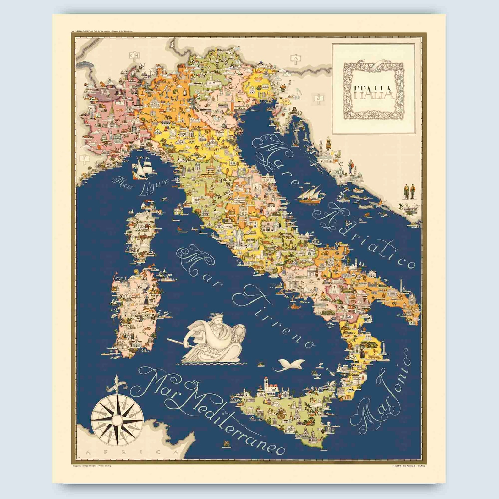 Italy Old Map, Italian Home Decor, Italy Map Wall Art, Italian Gifts, Kitchen Wall Decor