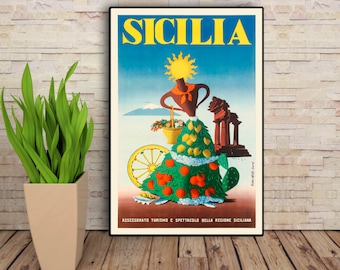 Sicily Art Print, Sicily Travel Poster, Sicilian Gifts, Sicilia Italia