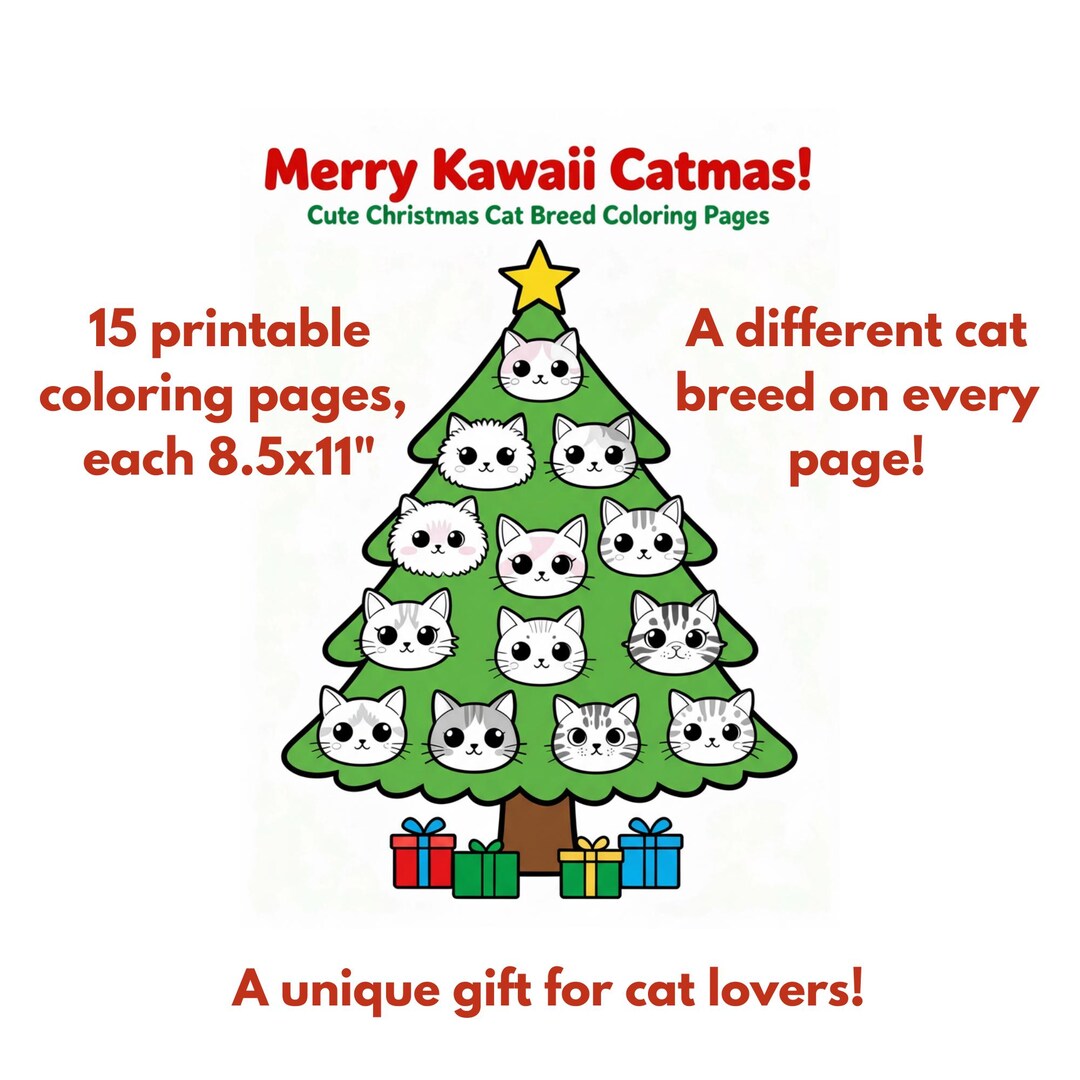 Merry Kawaii Catmas Coloring Book, Cute Christmas Cat Coloring Pages ...