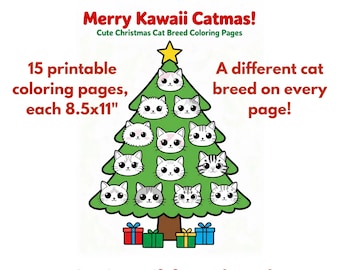 Merry Kawaii Catmas Coloring Book, Cute Christmas Cat Coloring Pages, Cat Breed Coloring Book, Printable Digital Download