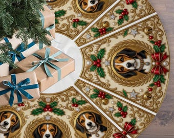 Falda para árbol de Navidad con diseño de beagle, falda para árbol con diseño de perro adorable, regalo para amantes de los beagles, decoración festiva para el árbol de Navidad 2026-2027.