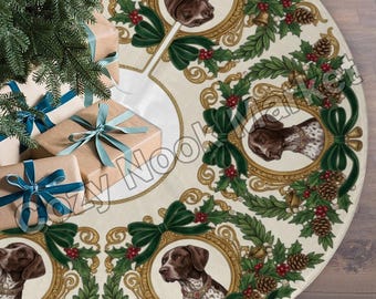 German Shorthaired Pointer Christmas Tree Skirt, GSP Dog Holiday Decor, Pointer Lover Gift, Ornate Christmas Decor