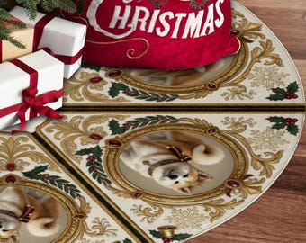 Shiba Inu Christmas Tree Skirt, Emerald Ornate Dog Tree Skirt, Shiba Inu Lover Gift, Festive Holiday Decor 2026 2027