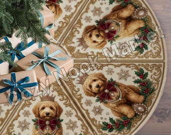 Goldendoodle Christmas Tree Skirt, Ornate Doodle Holiday Decor, Goldendoodle Lover Gift, Festive Dog Tree Decor