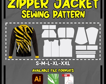 Mönster för jacka med dragkedja | Storlek S-XXL | Jacka för vuxna, unisex | Nedladdning direkt