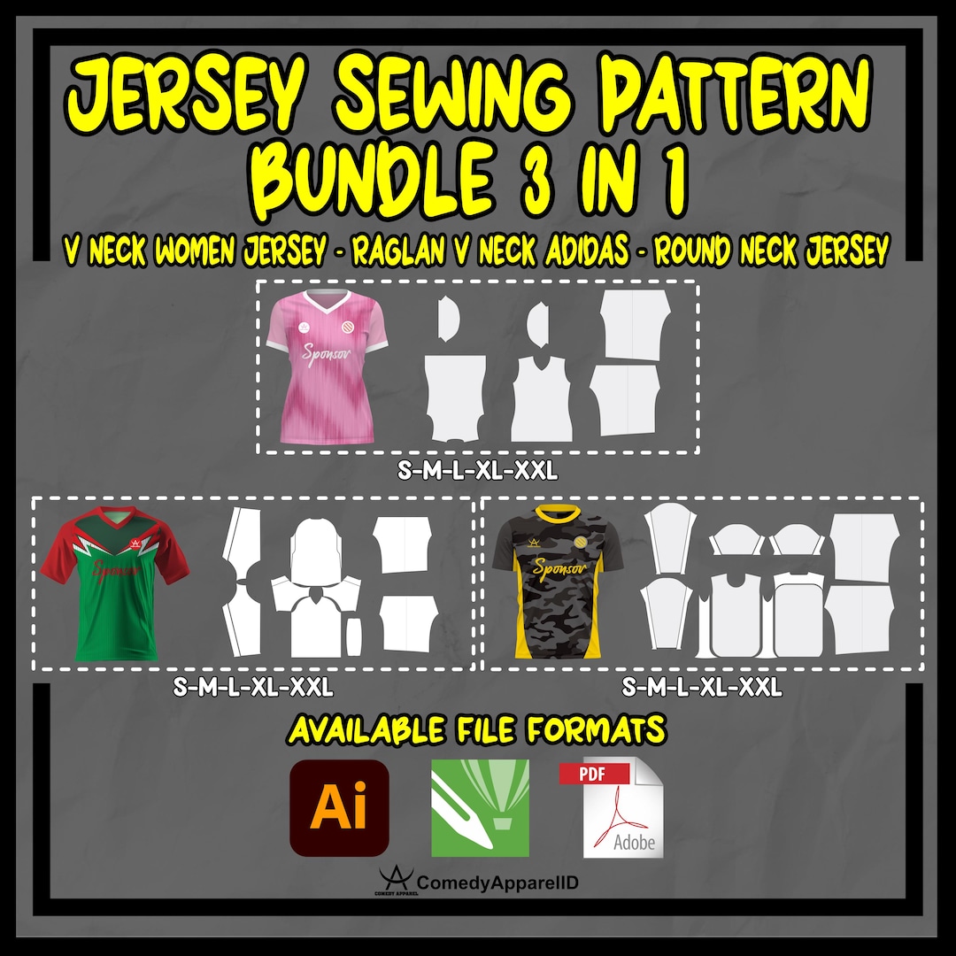 3 in 1 Sports Jersey Sewing Pattern Bundle | Printable Pattern PDF ...