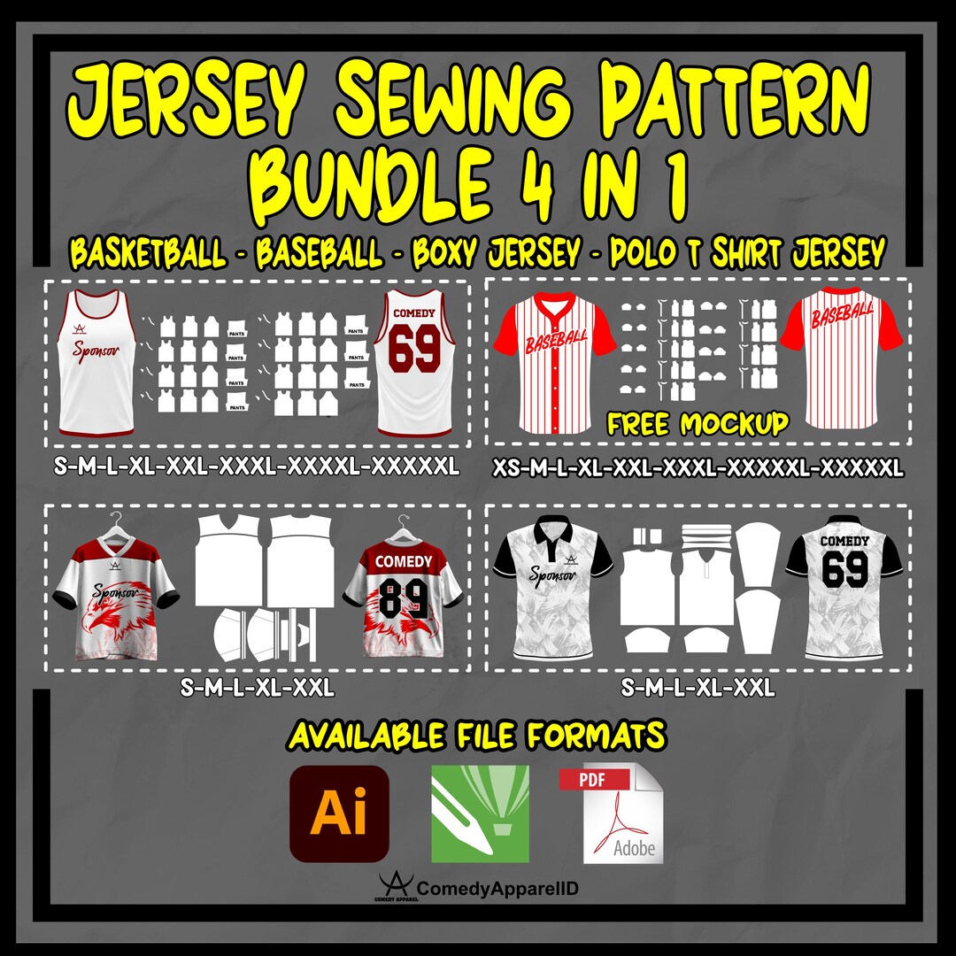 4-in-1 Jersey Sewing Pattern Bundle | Basketball, Baseball, Boxy & Polo ...