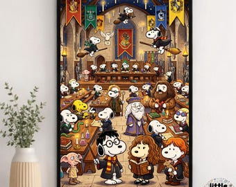 Snoopy Wizard School-afdruk, kunst in de klas magische hond, decor fantasiekasteel (digitale download)