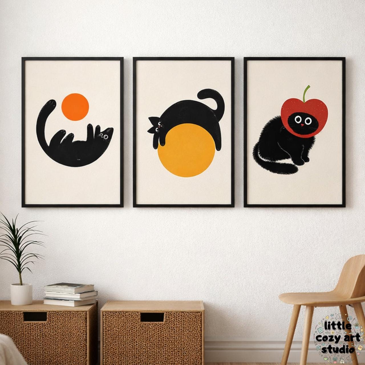 Set of 3 Minimalist Black Cat Art Prints, Modern Boho Scandinavian ...