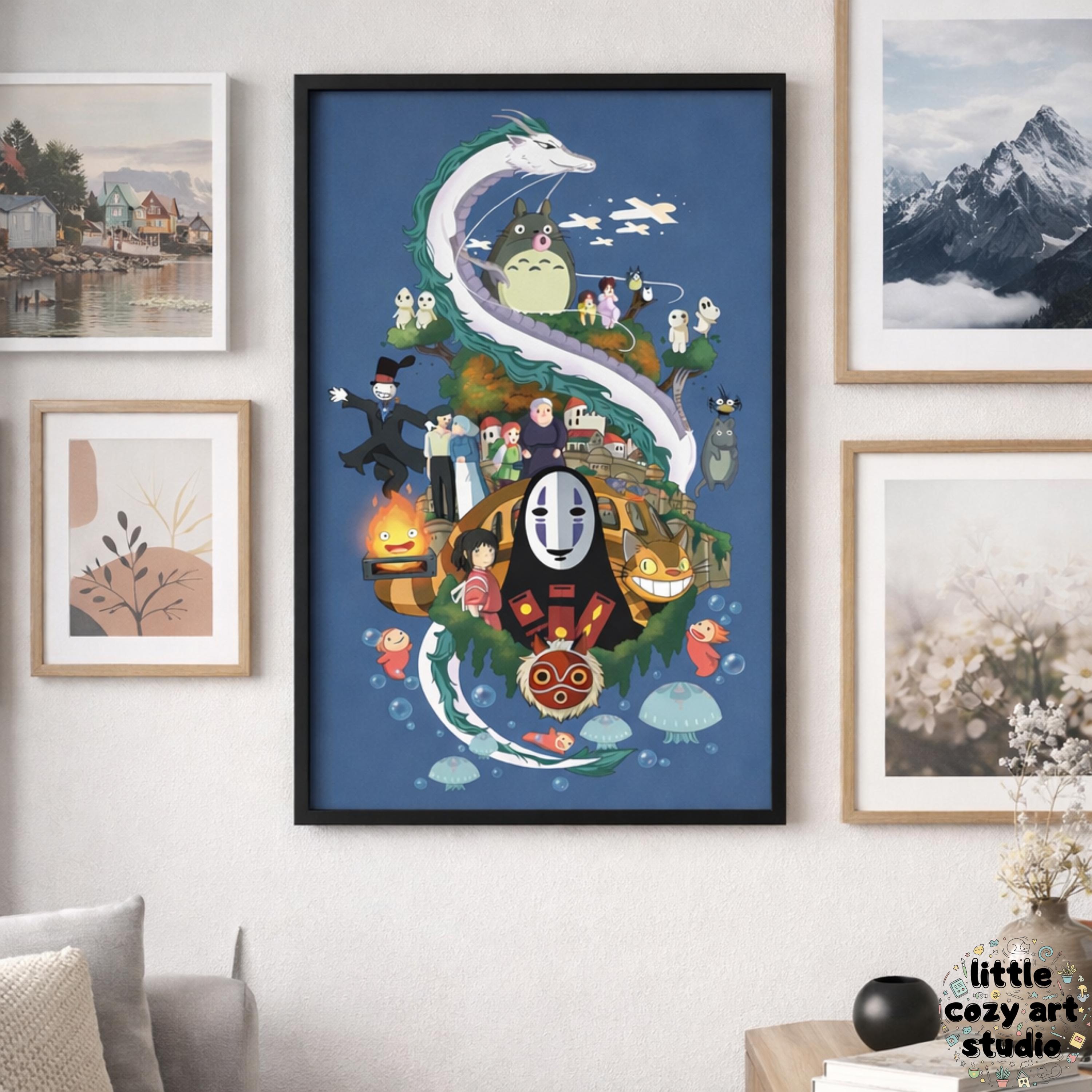Studio Ghibli Inspired Poster, Spirited Away Totoro Anime Wall Art ...