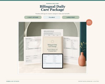 Bilingual Caregiver Daily Log, Printable Fillable Senior Care Shift Tracker, English Spanish PDF