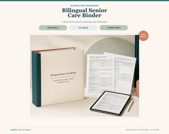 Bilingual Senior Care Binder & Caregiver Access Packet, Fillable PDF