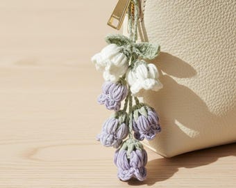 Portachiavi a forma di fiore all'uncinetto, fatto a mano, ciondolo per borsa, accessorio per zaino, regalo per lei, stile mughetto