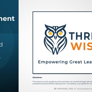 May include: An image with the text "Absence Management Toolkit" and "Helping you support, lead and grow your people." The Thrive Wise logo features an owl and the words "THRIVE WISE" and "Empowering Great Leadership."
