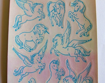 Rare Vintage Hallmark Pearl Pearly MOP Unicorn Pegasus Sticker Sheet - 80's Collectable Scrapbook