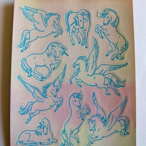 Rare Vintage Hallmark Pearl Pearly MOP Unicorn Pegasus Sticker Sheet - 80&#39;s Collectable Scrapbook