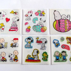 Hojas de pegatinas vintage de Peanuts Sandylion (tú eliges) - Huevo de Pascua con purpurina de San Valentín, Snoopy, Woodstock, Charlie Brown, fútbol, cómic de dibujos animados