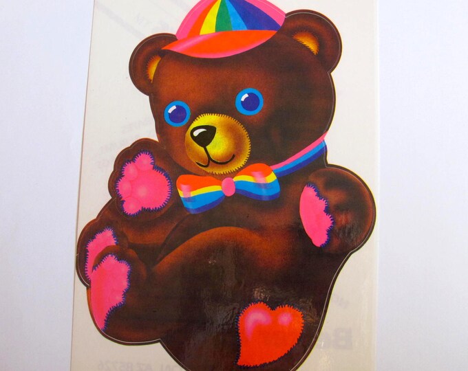 Lisa Frank Teddy Bear With Rainbow Bowtie Rare JUMBO Vintage Etsy