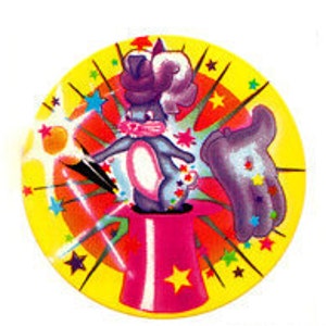 Autocollant vintage rare de magicien lapin lapin Lisa Frank - tour de gant baguette magique étoile filante haut de forme des années 80